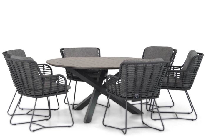 4 Seasons Outdoor Fabrice/Ancona 150 cm rond dining tuinset 7-delig – Grijs-antraciet