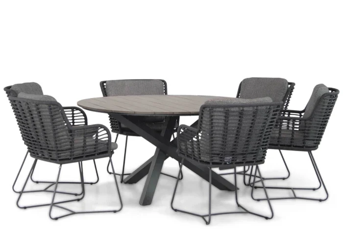4 Seasons Outdoor Fabrice/Ancona 150 cm rond dining tuinset 7-delig - Grijs-antraciet