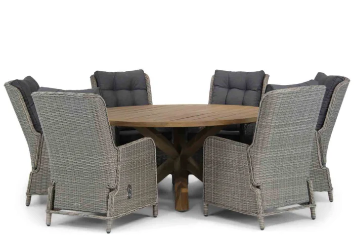 Garden Collections Kingston/Sand City 160 cm rond dining tuinset 7-delig - Grijs-antraciet