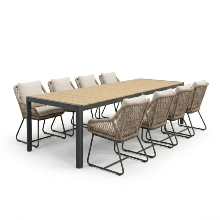 LUX outdoor living Liverpool/Portofino Sahara Dust dining tuinset | 8 personen | polywood + touw | 258cm – Naturel