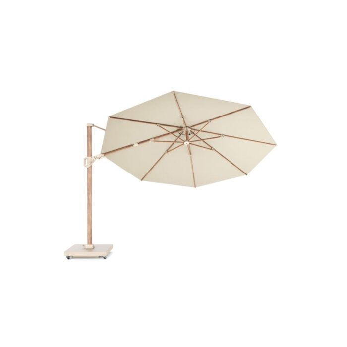 Platinum Challenger T² zweefparasol premium doek | Ø350cm rond | Champagne/Teak look – Taupe – Naturel – Bruin, Natural Teak