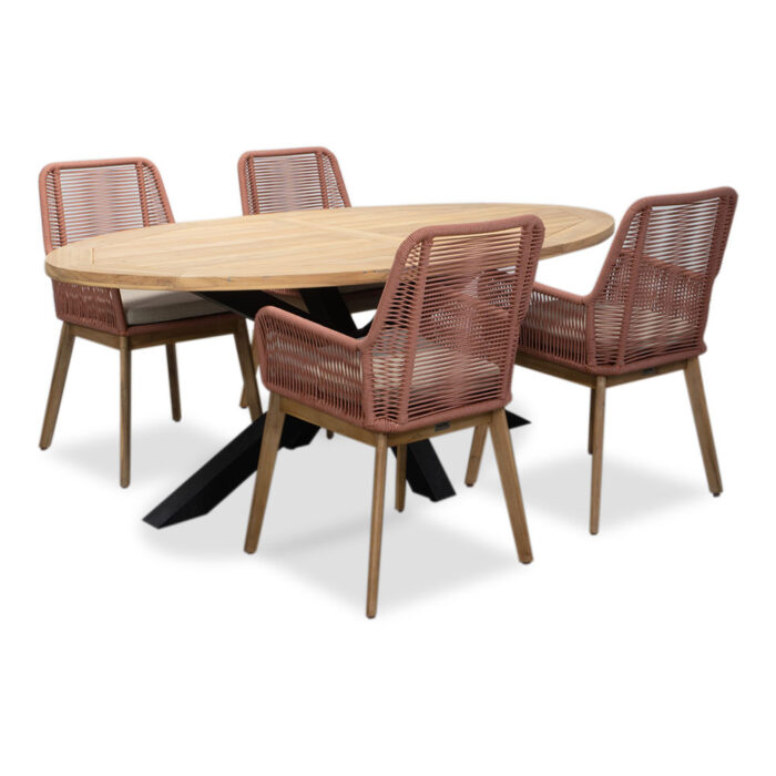 LUX outdoor living Cleve/Padua terra dining tuinset | 4 personen | teakhout + touw | 200cm ovaal – Grijs