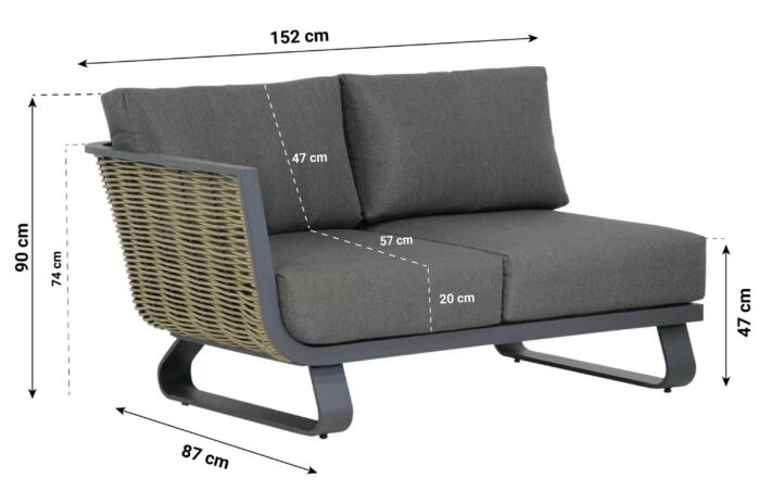 Santika Furniture Tika open bank rechts – Grijs-antraciet