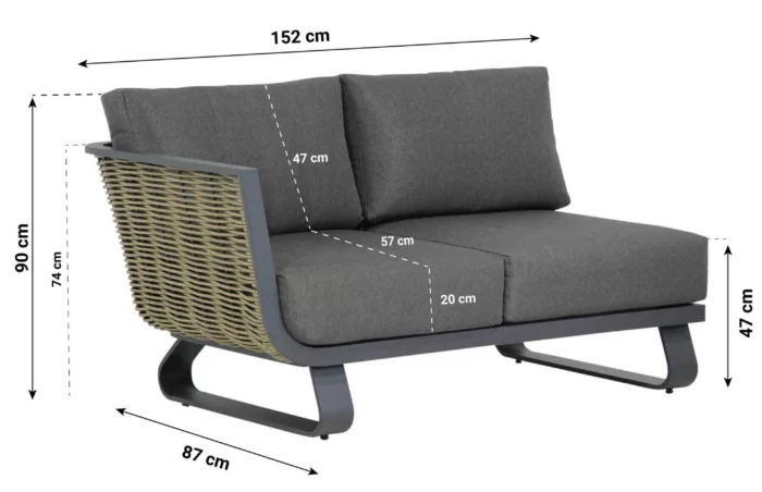 Santika Furniture Tika open bank rechts - Grijs-antraciet