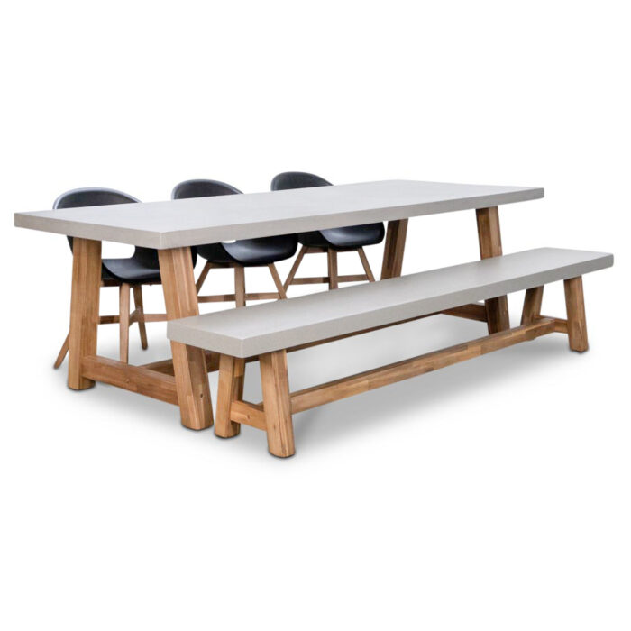 BUITEN living Veltis/Karlstad zwart stoel-bank dining tuinset | 6 personen | betonlook + kunststof | 250cm – Betonlook, Zwart