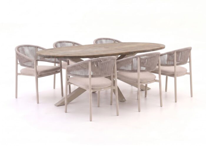 Bellagio tuinmeubelen Bellagio Panaro/ROUGH-Y Ellips 240cm dining tuinset 7-delig stapelbaar Laagste prijsgarantie! – Bruin