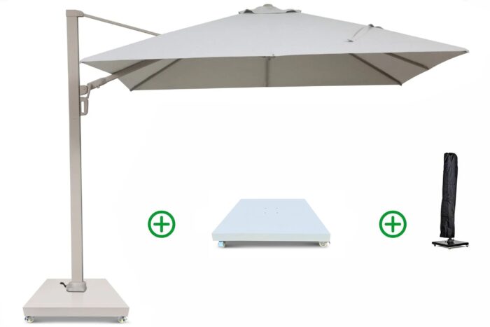 Camello Luna zweefparasol 3x3m S2 Excellent (incl. voet + hoes) – Taupe-naturel-bruin
