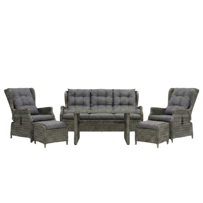 Denza Furniture Belfort stoel-bank loungeset verstelbaar 7 personen | wicker | Kobo Grey | 6-delig – Donkergrijs – Donkerbruin