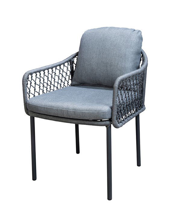 Yoi Rocha dining chair aluminium dark grey/rope dark grey/mixed grey AW – grijs
