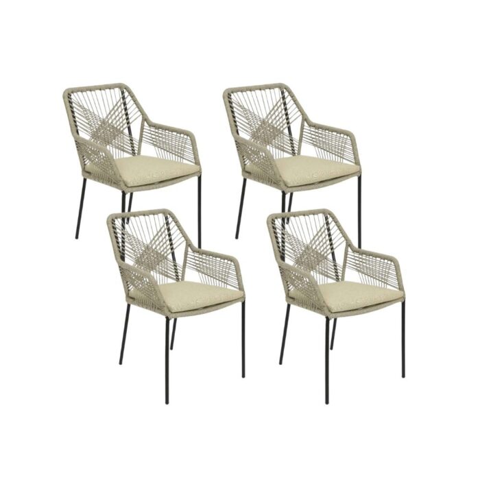BUITEN living Seville dining tuinstoel set van 4 | touw + staal | zand