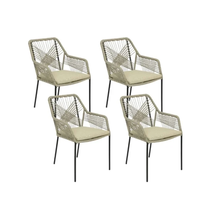 BUITEN living Seville dining tuinstoel set van 4 | touw + staal | zand