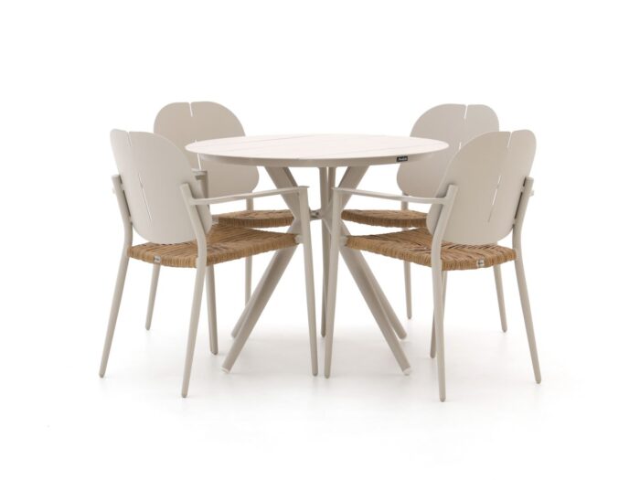 Manifesto Furniture Talvullia/Sora ø90cm dining tuinset 5-delig stapelbaar – Grijs