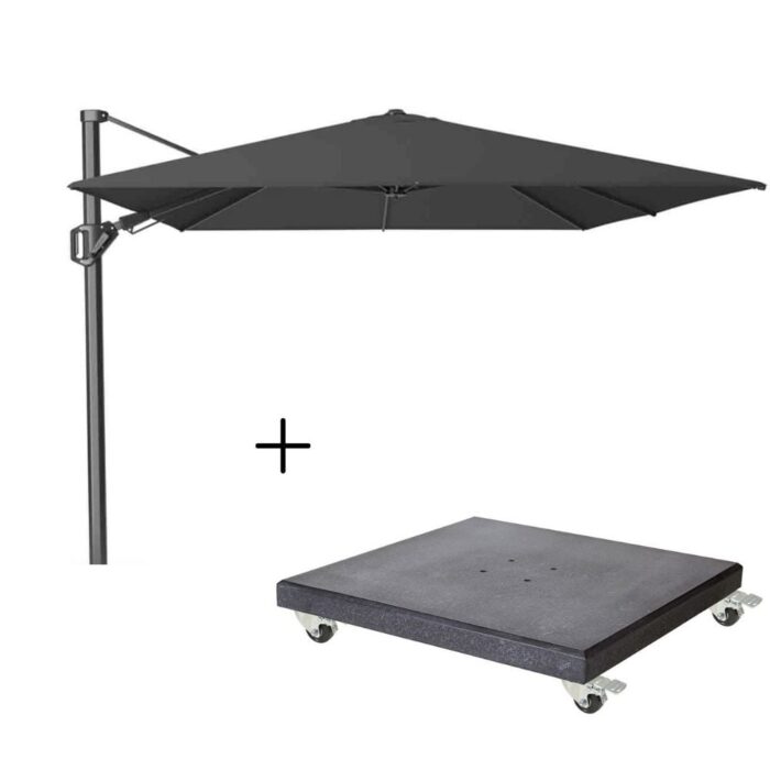 Platinum Challenger T² zweefparasol premium doek | 350x260cm met Modena parasolvoet 120kg | Faded Black – Zwart