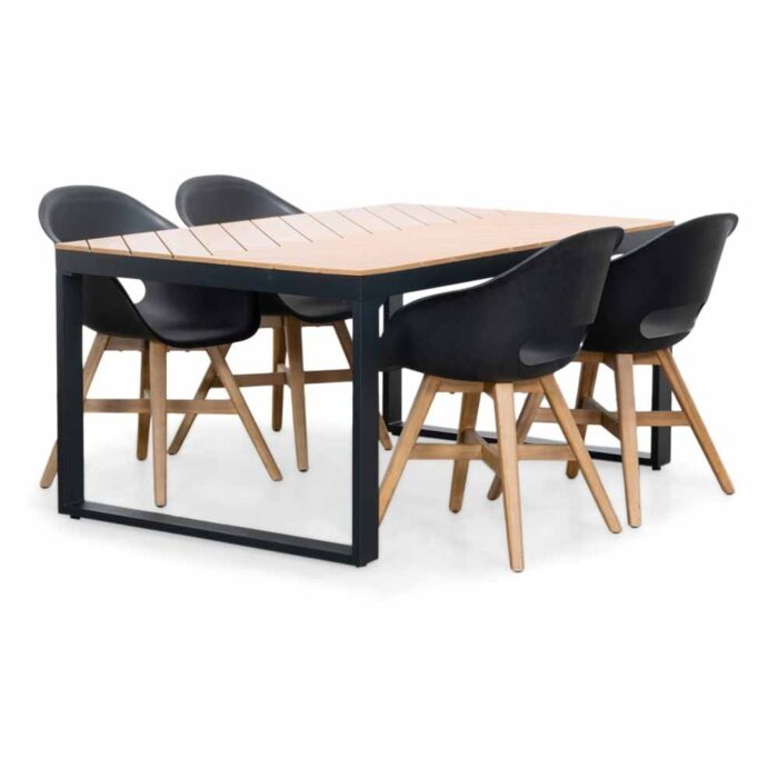 LUX outdoor living Kampa Natural/Karlstad zwart dining tuinset | 4 personen | polywood + kunststof | 160cm – Taupe – Naturel – Bruin, Zwart