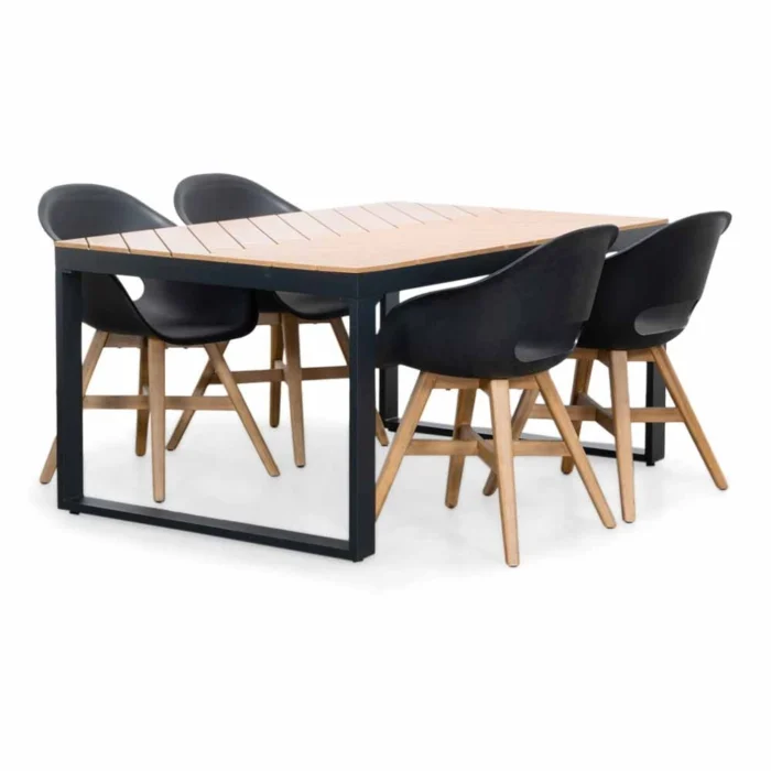LUX outdoor living Kampa Natural/Karlstad zwart dining tuinset | 4 personen | polywood + kunststof | 160cm - Taupe - Naturel - Bruin, Zwart