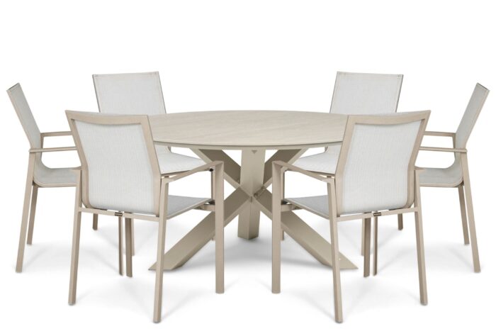 Lifestyle Garden Furniture Timo/Xento 150 cm dining tuinset 7-delig – Zand/Beige