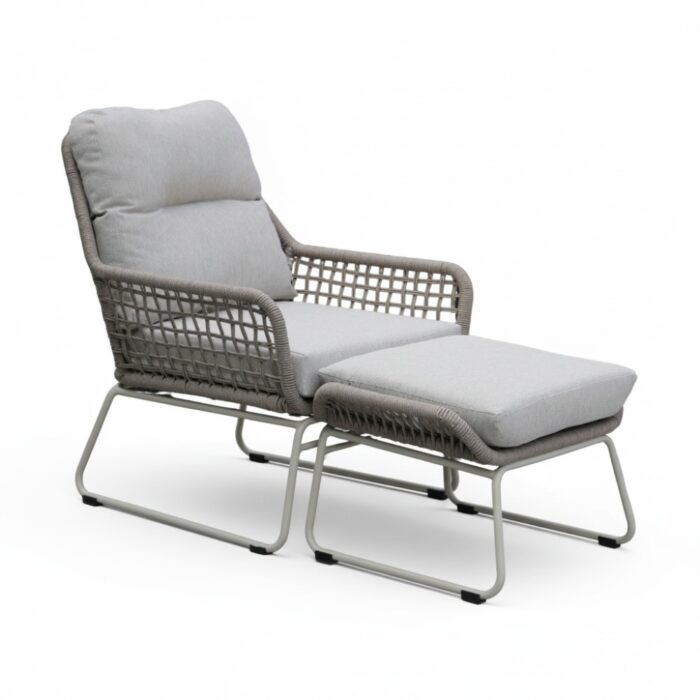 BUITEN living Valencia loungestoel incl. voetenbank | touw + aluminium | Almond Beige