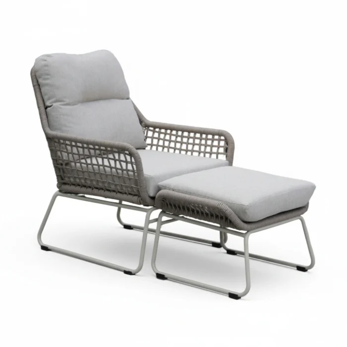 BUITEN living Valencia loungestoel incl. voetenbank | touw + aluminium | Almond Beige