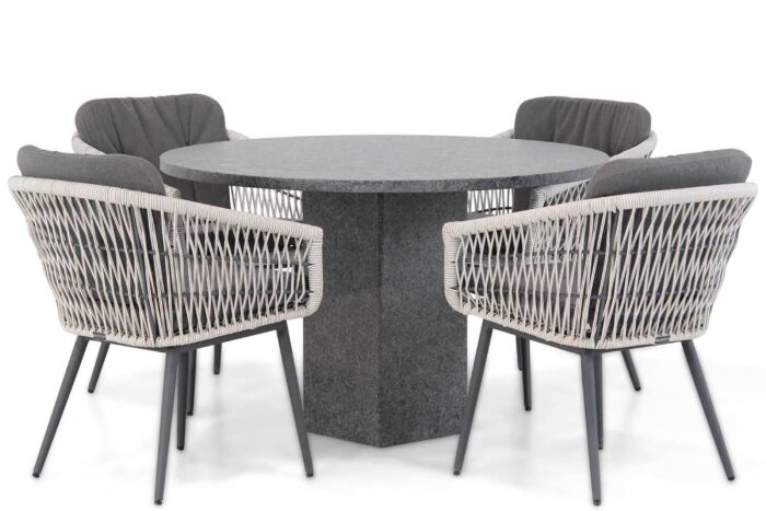 Lifestyle Garden Furniture Western/Graniet 120 cm rond dining tuinset 5-delig – Wit