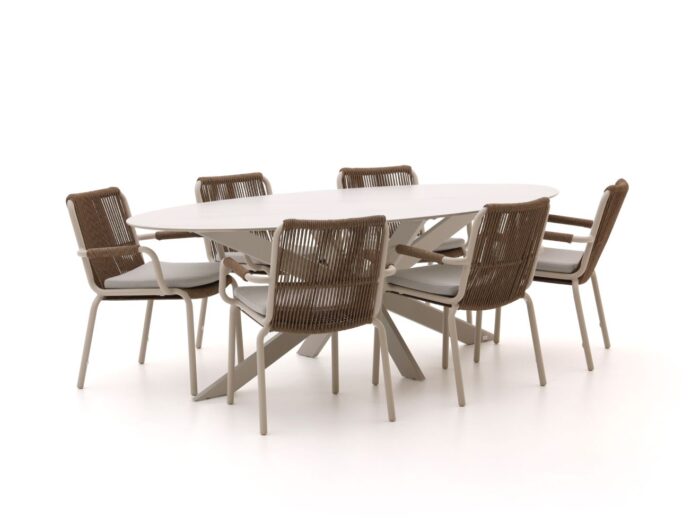 Bellagio tuinmeubelen Bellagio Caronia/Furato ellips 240cm dining tuinset 7-delig stapelbaar Laagste prijsgarantie! – Wit