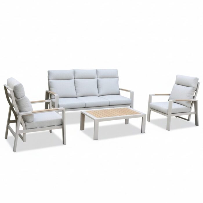 LUX outdoor living Manhattan stoel-bank loungeset verstelbaar incl. tafel | aluminium + polywood | beige | 4-delig