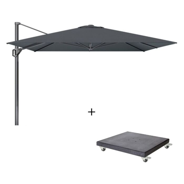 Platinum Challenger T¹ zweefparasol premium doek | 350x350cm met Modena parasolvoet 120kg | Faded Black – Zwart