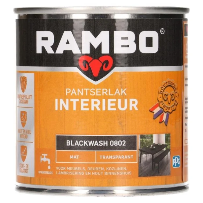 Rambo Pantserlak interieur mat 802 0,25l - zwart