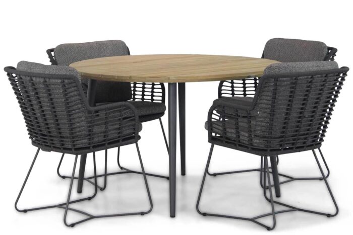 4 Seasons Outdoor Fabrice/Montana 130 cm rond dining tuinset 5-delig – Grijs-antraciet