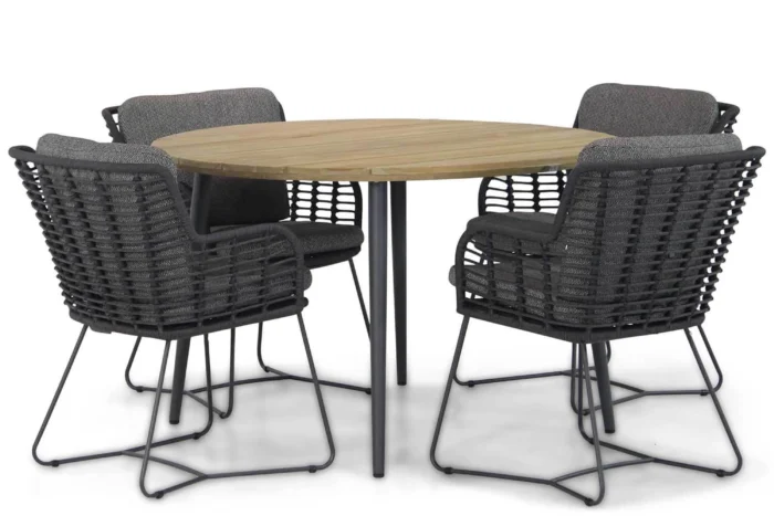 4 Seasons Outdoor Fabrice/Montana 130 cm rond dining tuinset 5-delig - Grijs-antraciet