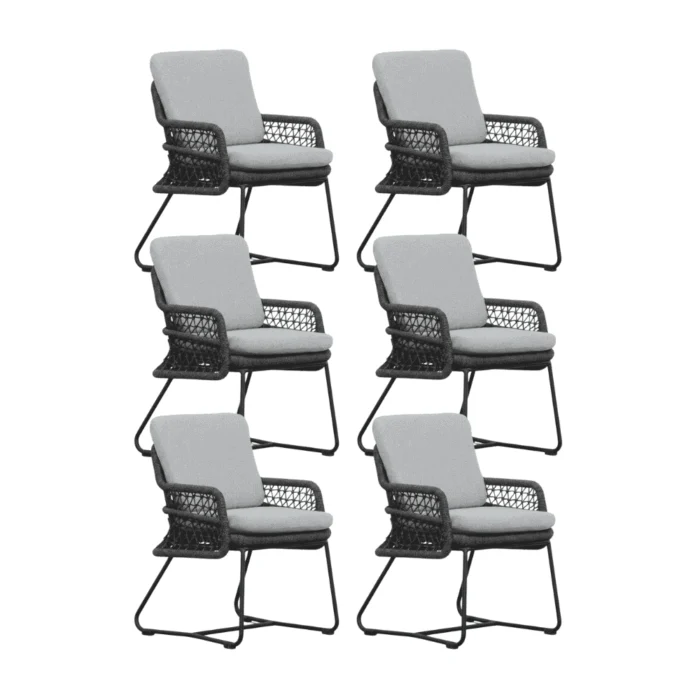 BUITEN living Gianna dining tuinstoel set van 6 | touw + aluminium | Stone Grey - Grijs