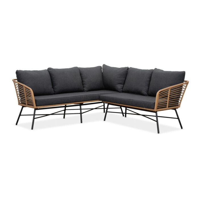 BUITEN living Flow hoek loungeset 5 personen | wicker + aluminium | Bamboo antraciet | 2-delig 210x210cm – Taupe – Naturel – Bruin