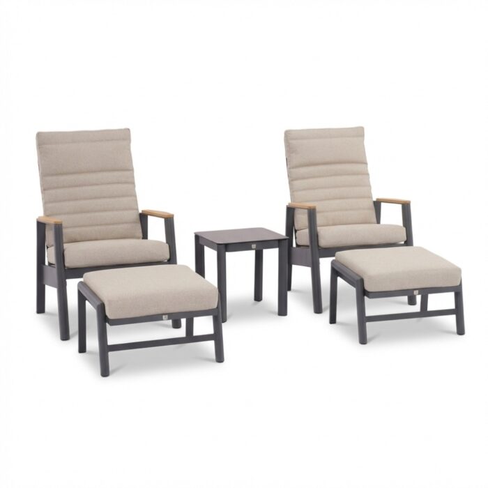 LUX outdoor living Boston lounge balkonset verstelbaar 2 personen | aluminium + teak | zand | 5-delig
