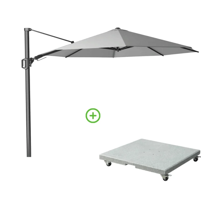Platinum Challenger T² zweefparasol | Ø350cm rond met Rocca parasolvoet 90kg | Light Grey - Lichtgrijs