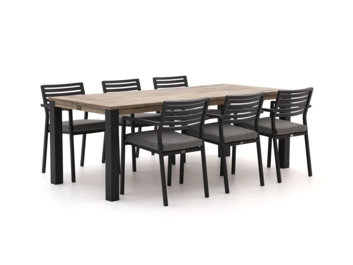 Bellagio tuinmeubelen Rumo/ROUGH-S 220cm dining tuinset 7-delig stapelbaar - Bruin