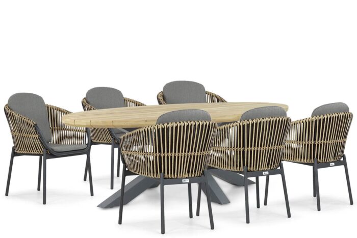 Coco Nathan/Diogo 240 cm dining tuinset 7-delig – Taupe-naturel-bruin