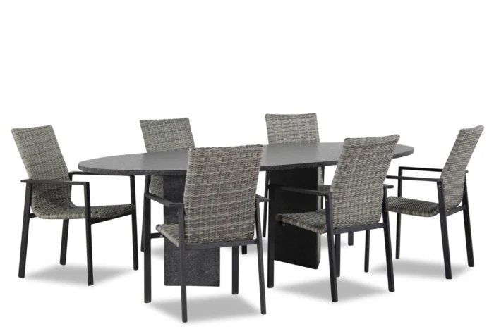 Lifestyle Garden Furniture Upton/Graniet ovaal 240 cm dining tuinset 7-delig stapelbaar - Grijs-antraciet