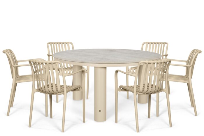 Domani Furniture Alba/Arancia 150 cm dining tuinset 7-delig – Zand/Beige