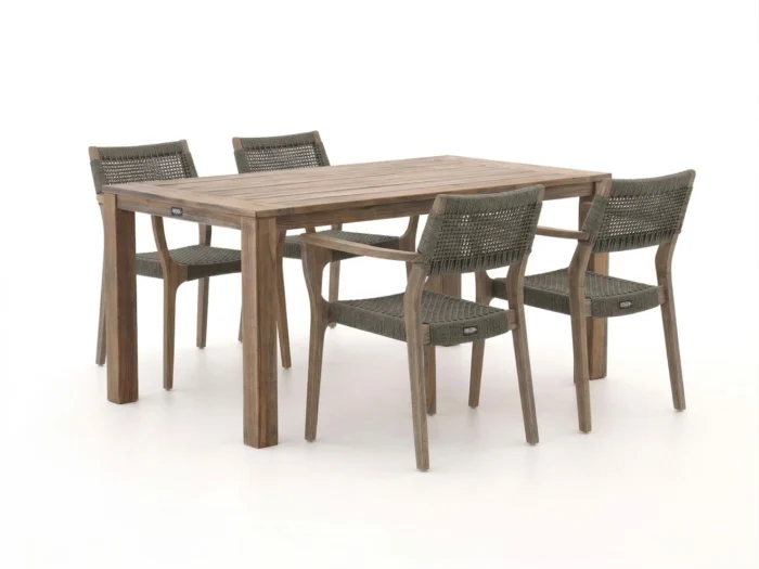 ROUGH Furniture ROUGH-L Rope/ROUGH-S 160cm dining tuinset 5-delig stapelbaar - Bruin