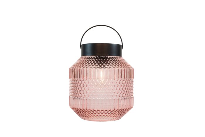 Annas collection Solar glazen retro lamp roze 16×16 cm I Anna’s Collection