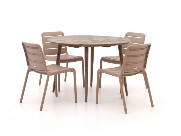 Forza Furniture Forza Narni/ROUGH-K ø115cm dining tuinset 5-delig stapelbaar Laagste prijsgarantie!