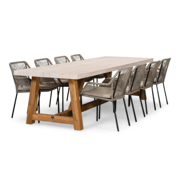 BUITEN living Velora/Seville zand dining tuinset | 8 personen | travertin + aluminium | 300cm