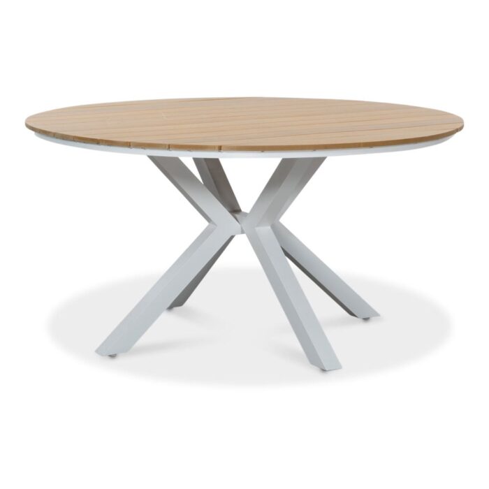 LUX outdoor living Calgary dining tuintafel 6 personen | polywood + aluminium | Natural Wood | Ø144cm rond – Natural Teak, Wit