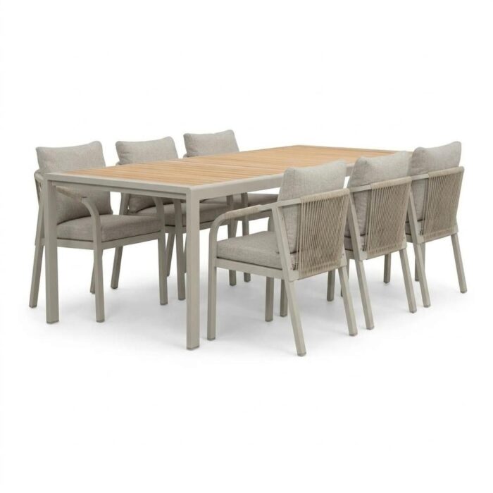 LUX outdoor living Annecy/Calgary beige dining tuinset | 6 personen | teakhout + touw | 227cm
