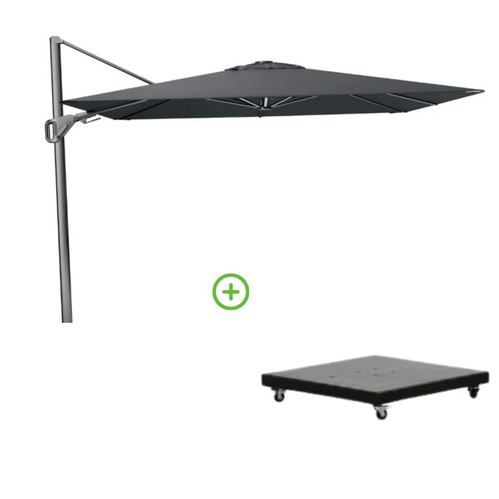 Platinum Nexus T² zweefparasol premium doek | 300×300 met Monza parasolvoet 90kg | Faded Black – Zwart
