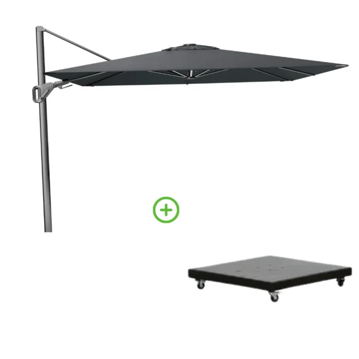 Platinum Nexus T² zweefparasol premium doek | 300x300 met Monza parasolvoet 90kg | Faded Black - Zwart