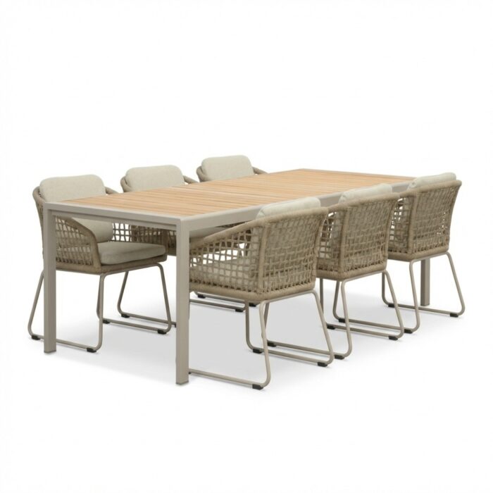 LUX outdoor living Annecy beige/Tulum Sandstone dining tuinset | 6 personen | teakhout + touw | 227cm