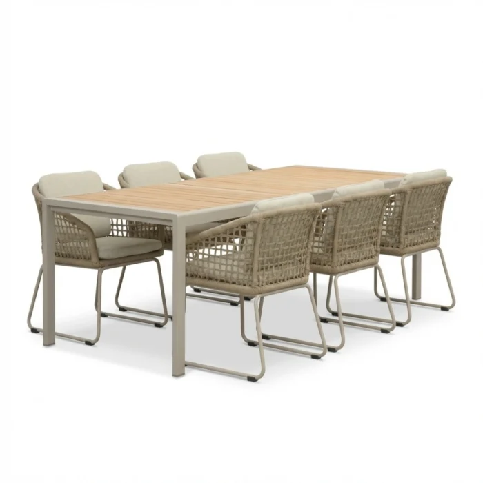 LUX outdoor living Annecy beige/Tulum Sandstone dining tuinset | 6 personen | teakhout + touw | 227cm