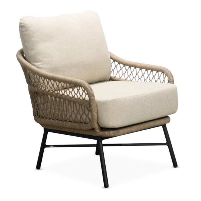 LUX outdoor living Ventura low dining tuinstoel | aluminium + touw | Sahara Dust – Zwart