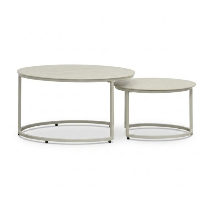 BUITEN living Aurora koffietafel set van 2 | sintered stone + aluminium | Pearl/Marble latte