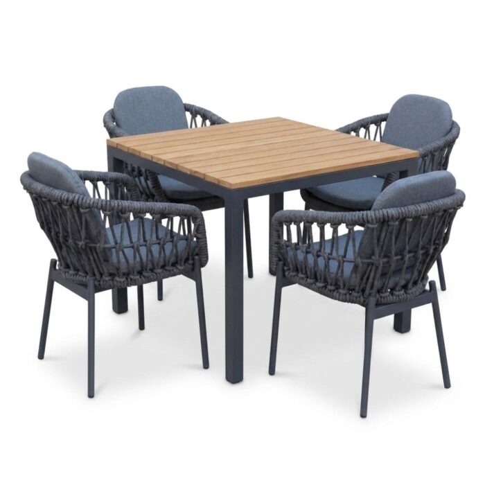LUX outdoor living Oxford/Femke antraciet dining tuinset | 4 personen | aluminium + touw | 90cm